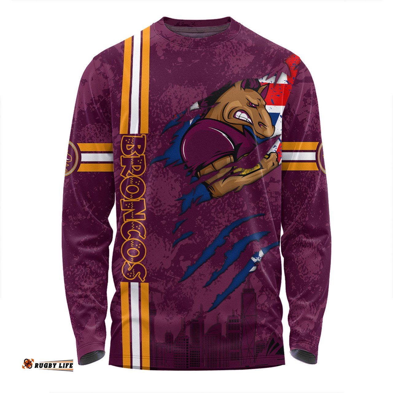 Amazing Aussie Brisbane Broncos Happy Australia Day Flag Scratch Style Long Sleeve T-shirt