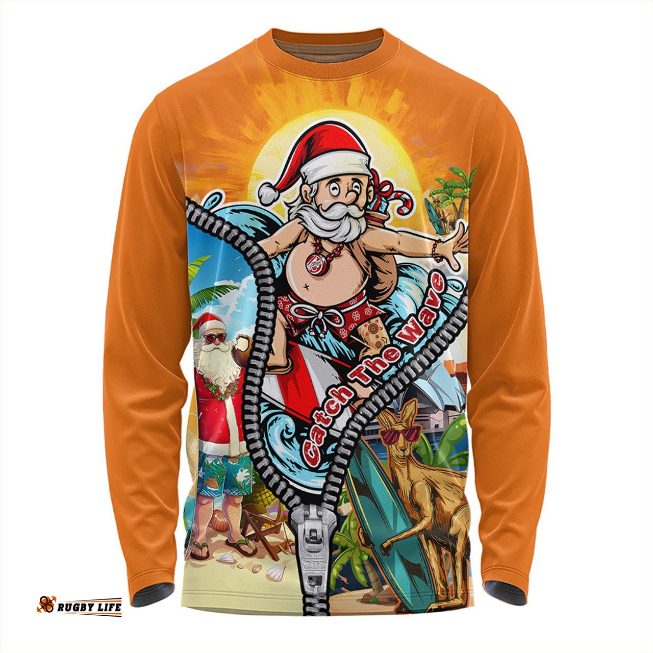 Amazing Aussie Australia Christmas Down Under Santa's Beach Escape Long Sleeve T-shirt