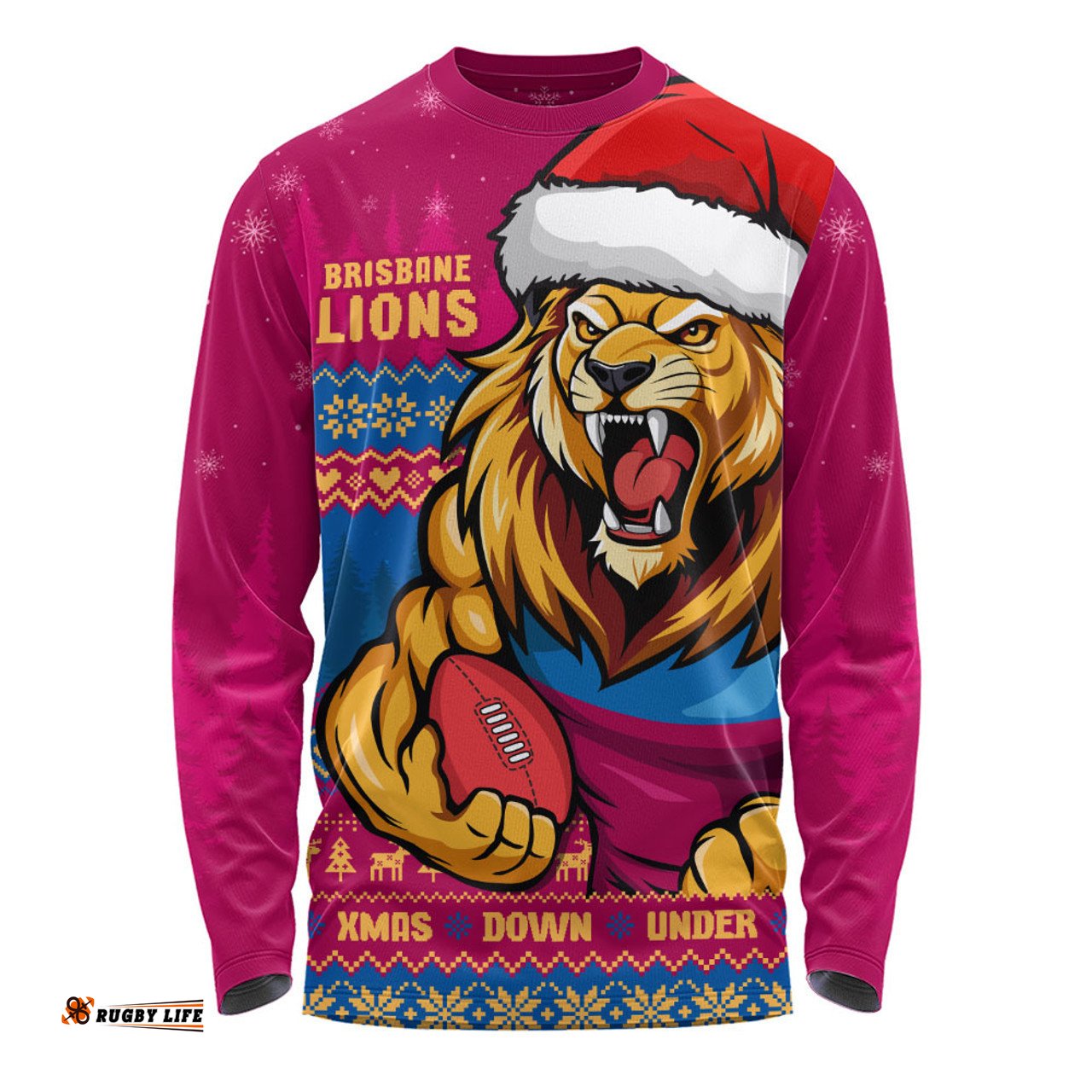 Amazing Aussie Brisbane Lions Merry Christmas Down Under Footy Power Style Long Sleeve T-shirt