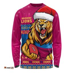 Amazing Aussie Brisbane Lions Merry Christmas Down Under Footy Power Style Long Sleeve T-shirt