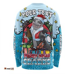 Amazing Aussie Cronulla Sutherland Sharks Christmas Custom Merry Christmas Our Beloved Team With Aboriginal Dot Art Pattern Long Sleeve T-shirt