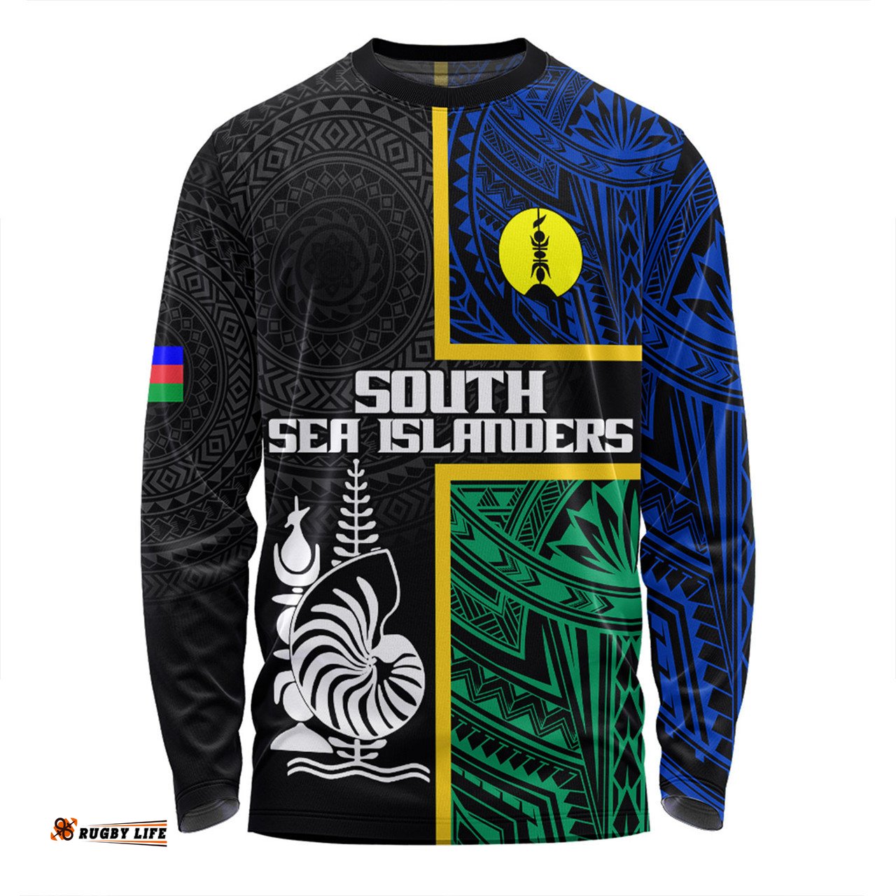Amazing Aussie Australia South Sea Islanders New Caledonia Flag Polynesian Tattoo Style Long Sleeve T-shirt