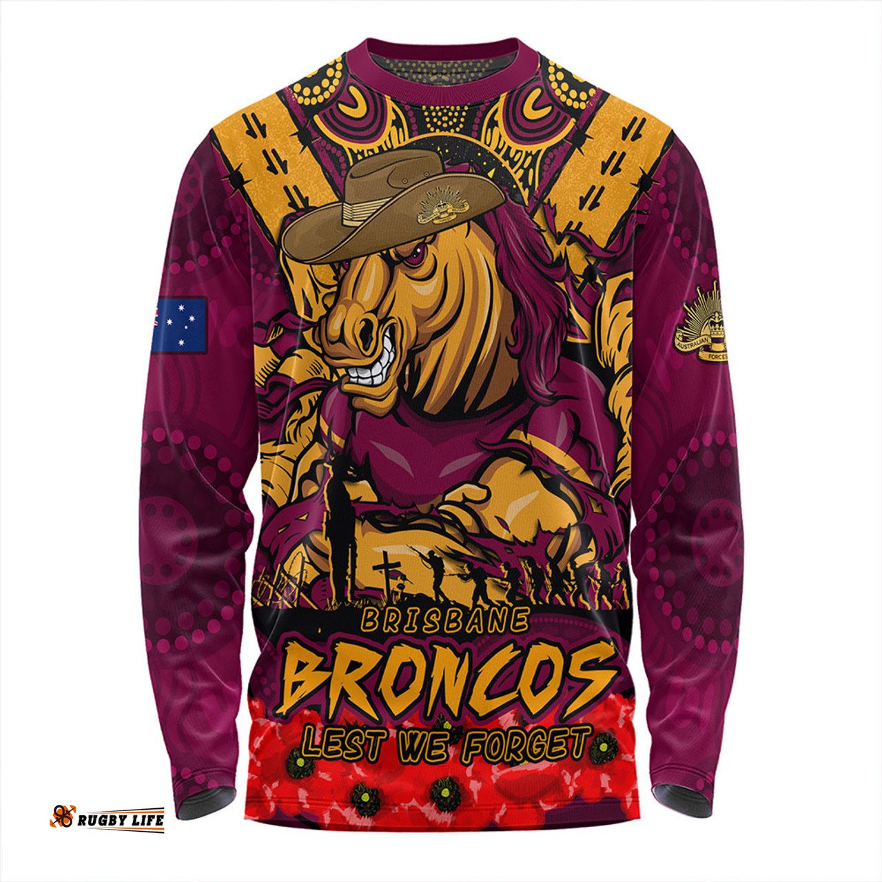 Amazing Aussie Brisbane Broncos Ripped Legacy Of The Game The ANZAC Spirit Lives On Long Sleeve T-shirt