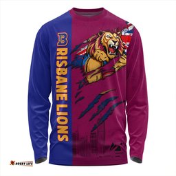 Amazing Aussie Brisbane Lions Burning Passion Of Power Scratch Style Long Sleeve T-shirt