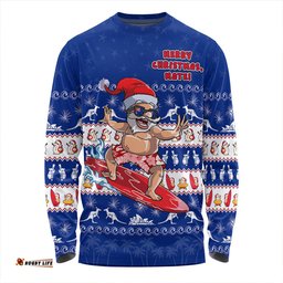 Amazing Aussie Australia Merry Christmas Mate Surf's Up Santa Blue Long Sleeve T-shirt