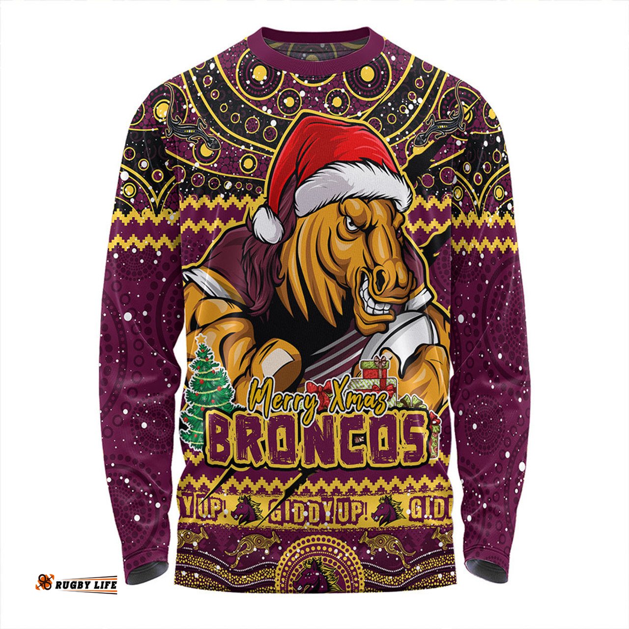 Amazing Aussie Brisbane Broncos Aboriginal Xmas Special Ugly Christmas Style Long Sleeve T-shirt