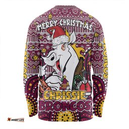 Amazing Aussie Brisbane Broncos Christmas Custom Christmas Knit Patterns Vintage Jersey Ugly Long Sleeve T-shirt