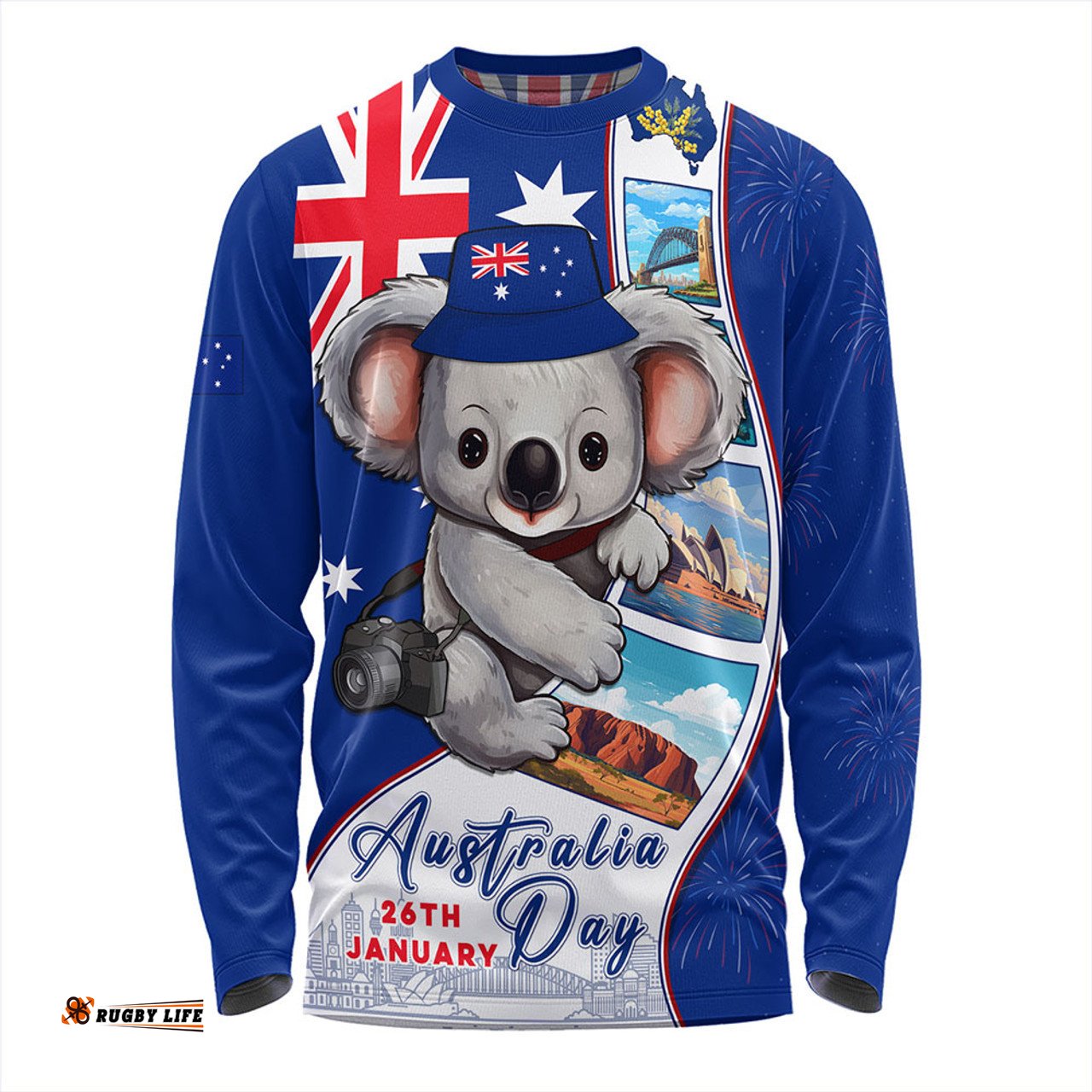 Amazing Aussie Australia Happy Australia Day Koala With Pictures Of Famous Places Long Sleeve T-shirt