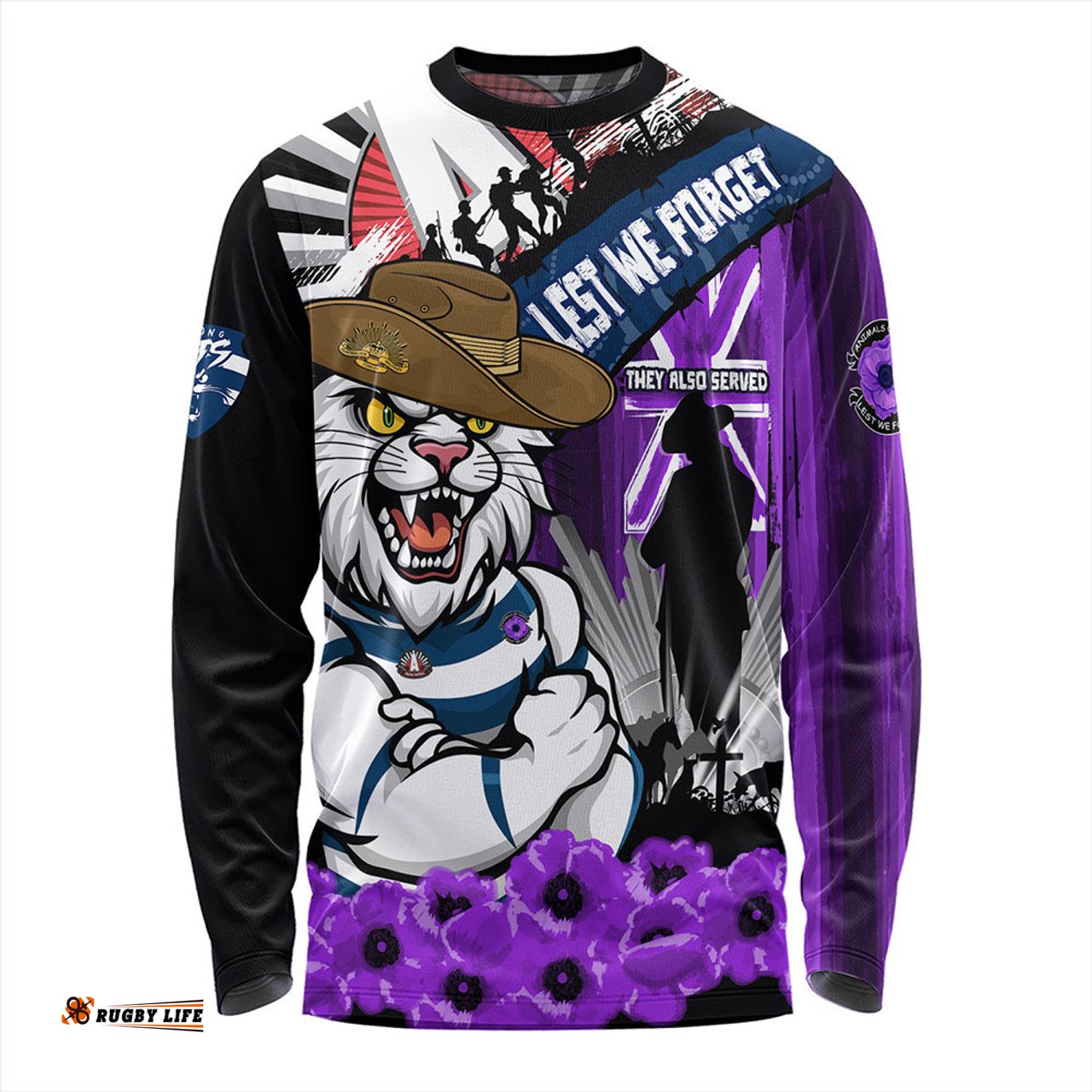 Amazing Aussie Geelong Cats ANZAC Day Honor Purple Valor And Spirit Long Sleeve T-shirt