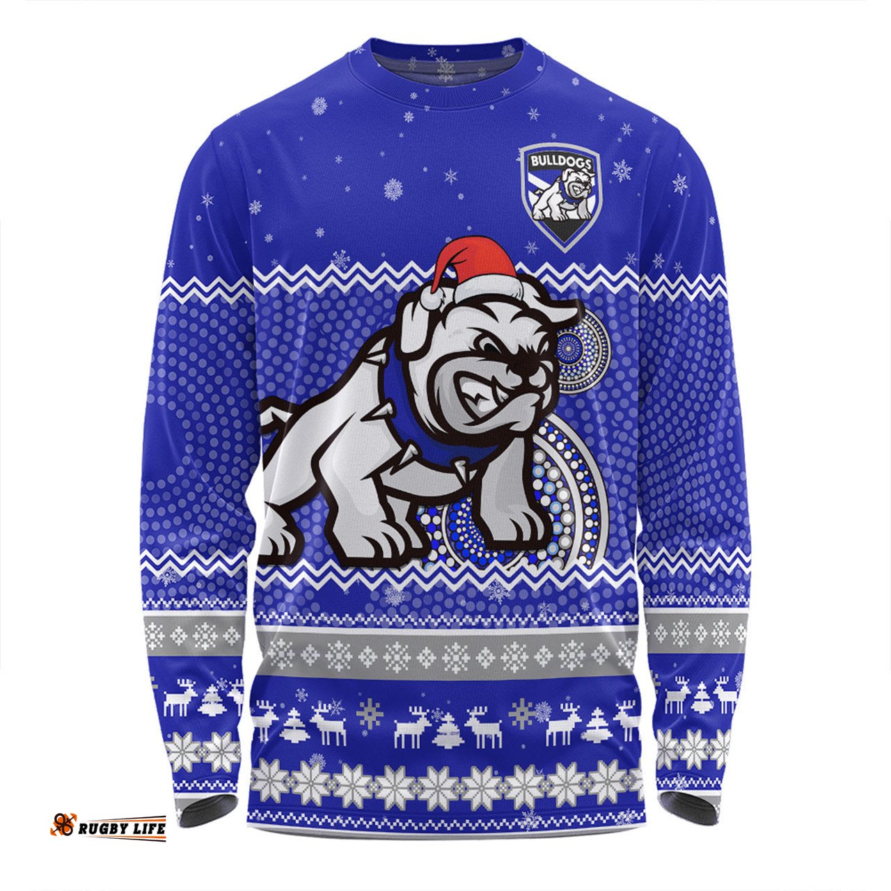 Amazing Aussie Canterbury Bankstown Bulldogs Christmas Custom Ugly Xmas And Aboriginal Patterns For Die Hard Fan Long Sleeve T-shirt