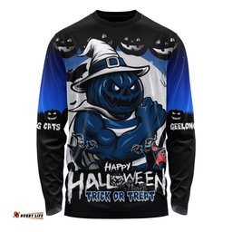 Amazing Aussie Geelong Cats Dark Pumpkin Halloween Spirit Long Sleeve T-shirt