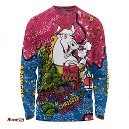 Amazing Aussie Brisbane Broncos Christmas Custom Let's Get Lit Chrisse Pressie Long Sleeve T-shirt