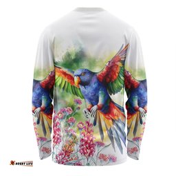 Amazing Aussie Australia Rainbow Lorikeets Rainbow Lorikeets Flying With Grevillea Flowers Art Long Sleeve T-shirt