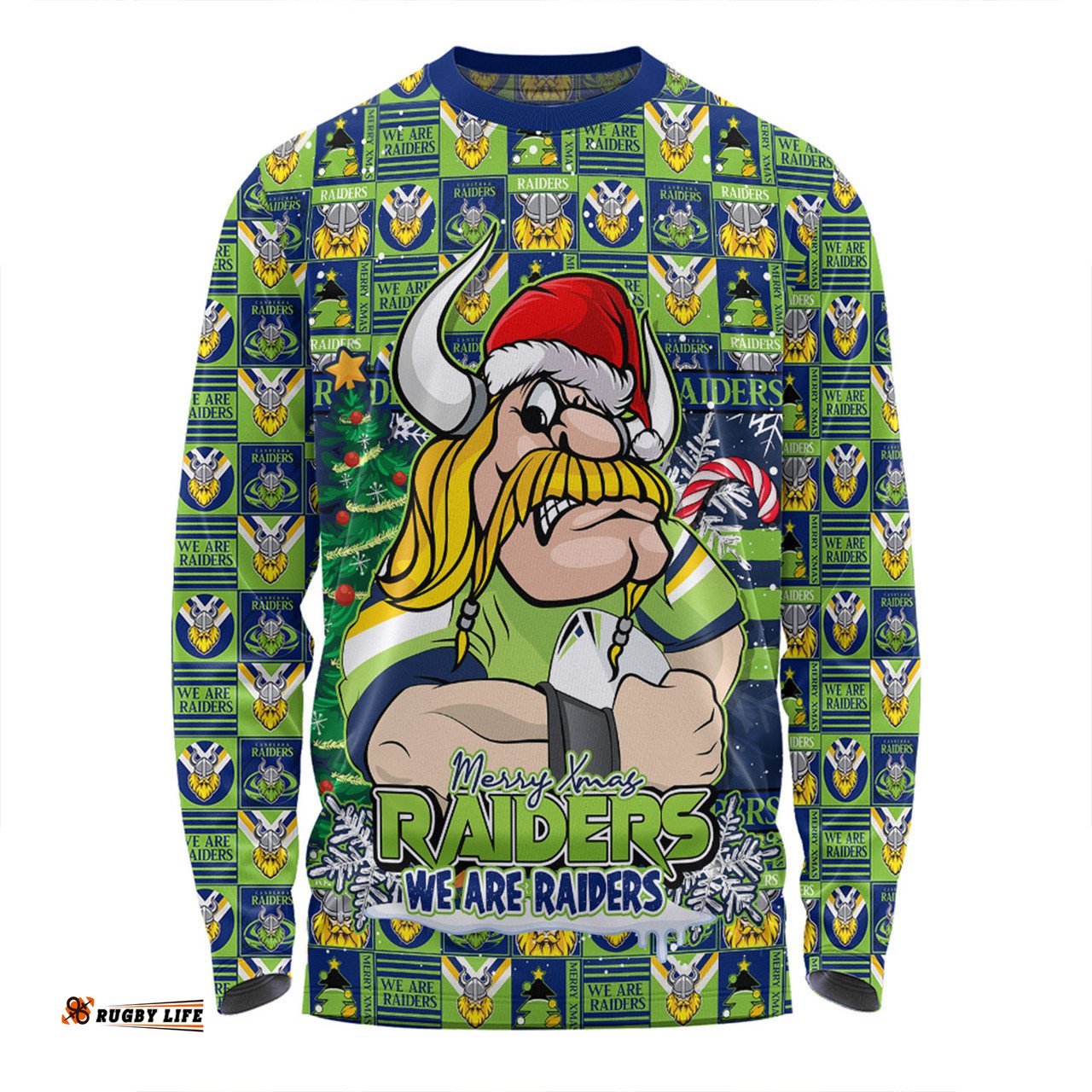 Amazing Aussie Canberra Raiders Merry Ugly Christmas Comic Style Long Sleeve T-shirt