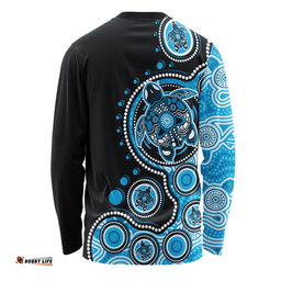 Amazing Aussie Australia Indigenous Turtle Aboriginal Dot Art Blue Long Sleeve T-shirt