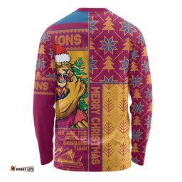 Amazing Aussie Brisbane Lions Merry Christmas Knit Style Festive Spirit Long Sleeve T-shirt