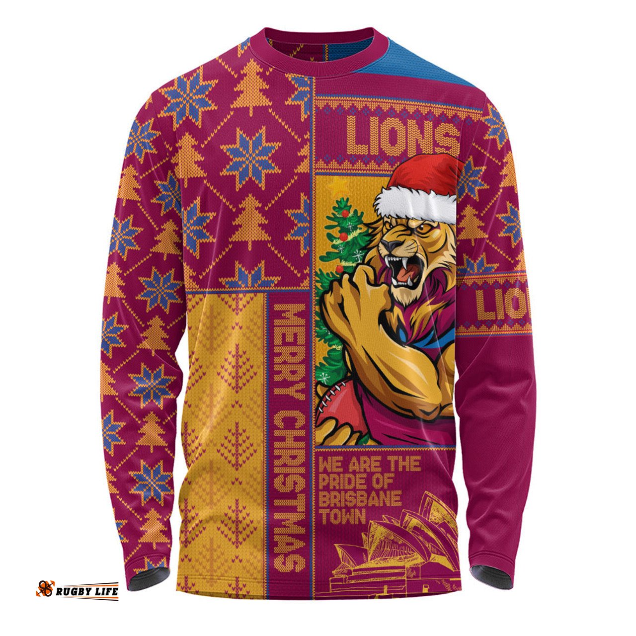 Amazing Aussie Brisbane Lions Merry Christmas Knit Style Festive Spirit Long Sleeve T-shirt
