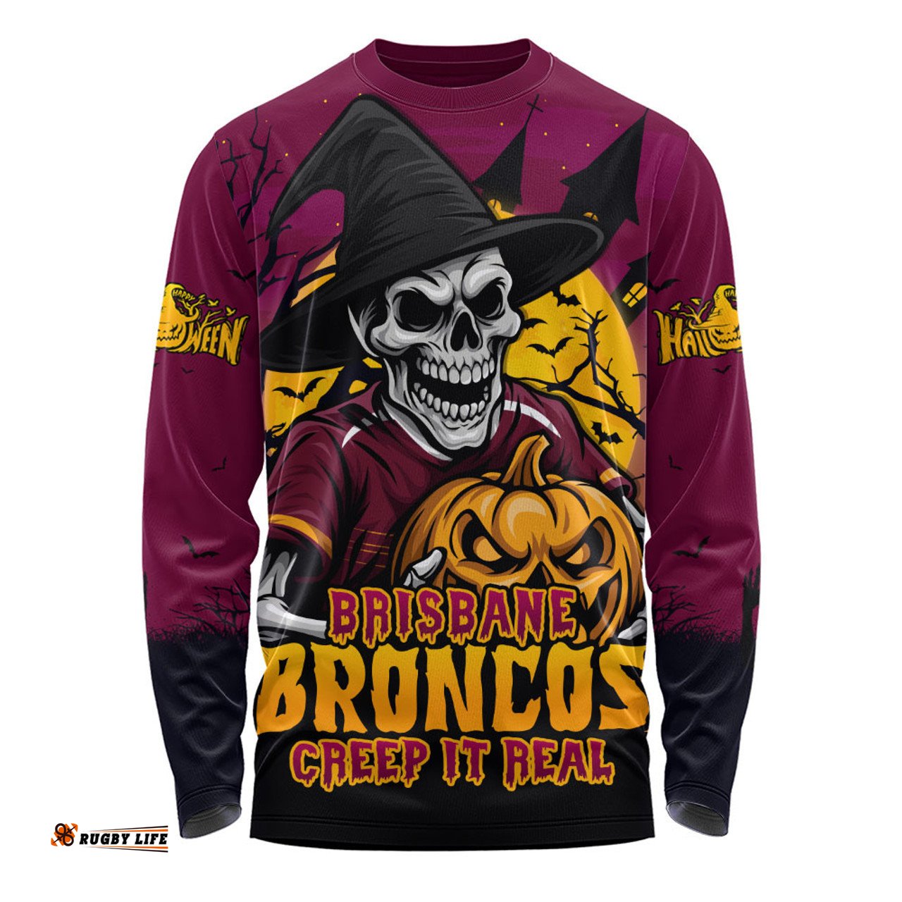 Amazing Aussie Brisbane Broncos Dark Moon Rugby Halloween Battle Edition Long Sleeve T-shirt