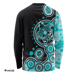Amazing Aussie Australia Indigenous Turtle Aboriginal Dot Art Turquoise Long Sleeve T-shirt