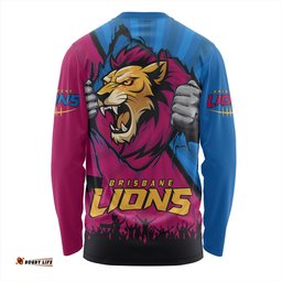 Amazing Aussie Brisbane Lions Breaking Through Fan Design Long Sleeve T-shirt