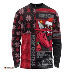 Amazing Aussie Essendon Merry Christmas Knit Style Festive Spirit Long Sleeve T-shirt