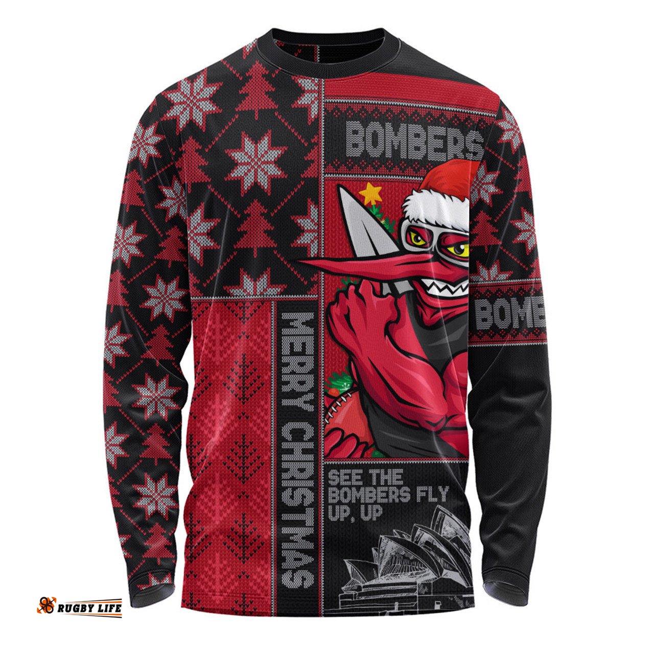 Amazing Aussie Essendon Merry Christmas Knit Style Festive Spirit Long Sleeve T-shirt