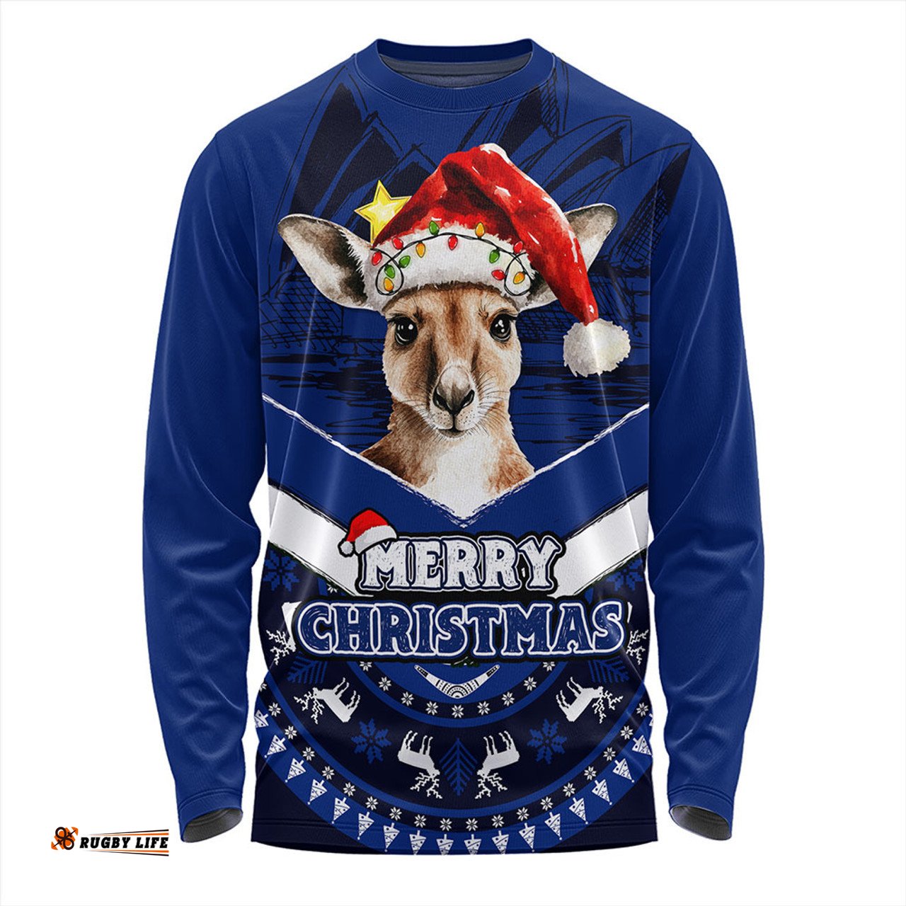 Amazing Aussie Australia Holiday Kangaroo Merry Christmas Blue Long Sleeve T-shirt