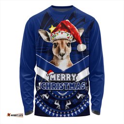 Amazing Aussie Australia Holiday Kangaroo Merry Christmas Blue Long Sleeve T-shirt