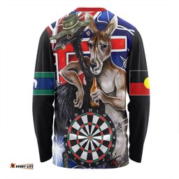 Amazing Aussie Australia Sport Darts Custom Dart Board And Australia Flag Patterns With Kangaroo Drinking Art Long Sleeve T-shirt