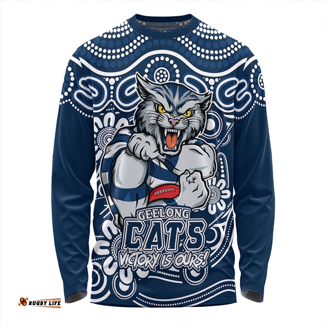 Amazing Aussie Geelong Cats Aboriginal Inspired Tough Fan Football For Life Long Sleeve T-shirt
