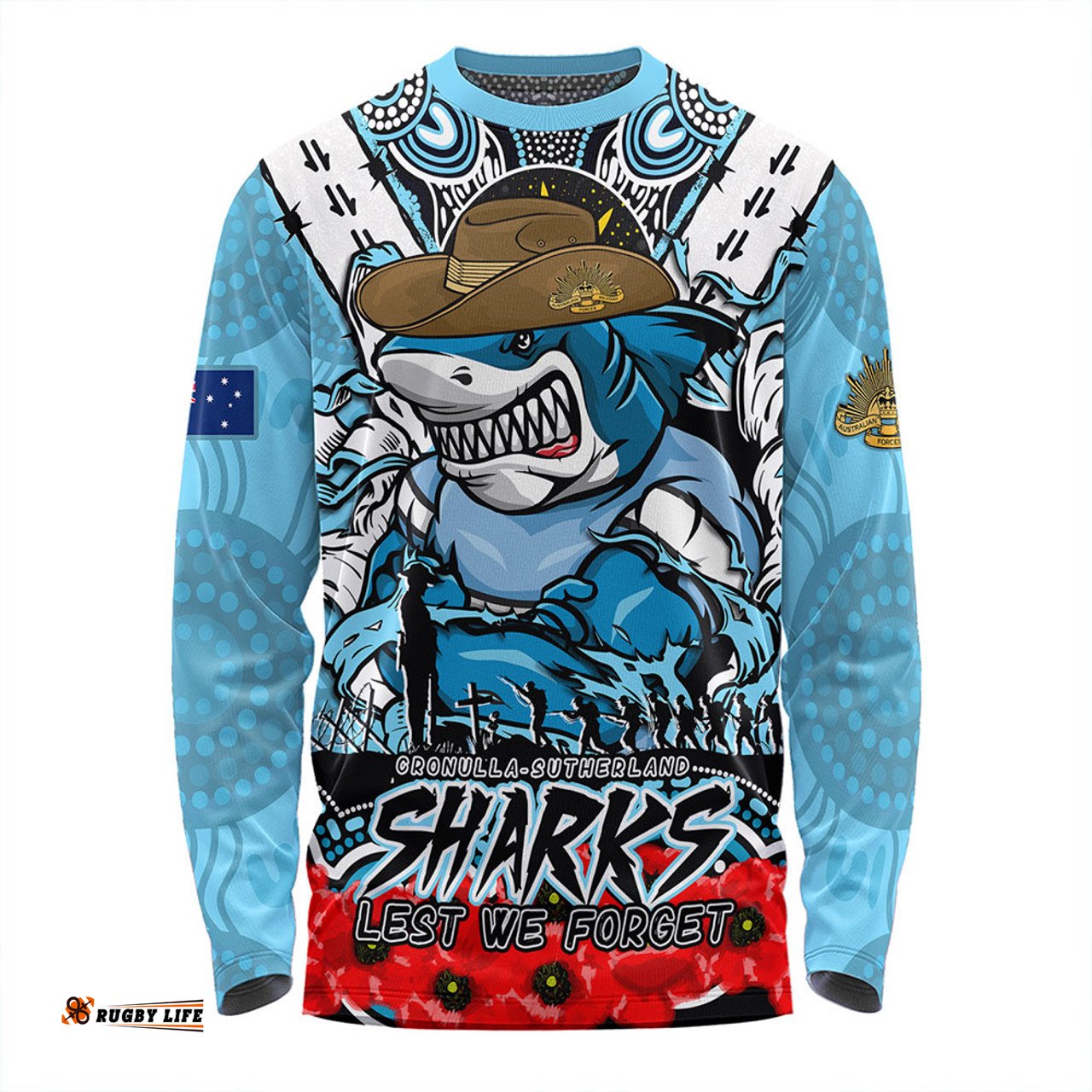 Amazing Aussie Cronulla Sutherland Sharks Ripped Legacy Of The Game The ANZAC Spirit Lives On Long Sleeve T-shirt