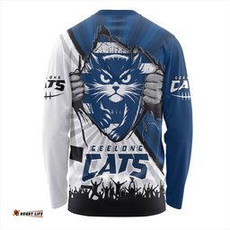 Amazing Aussie Geelong Cats Breaking Through Fan Design Long Sleeve T-shirt
