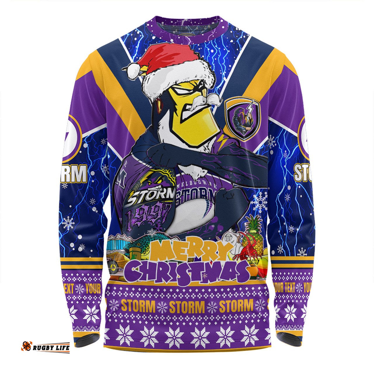 Amazing Aussie Melbourne Storm Christmas Custom Storm Man Santa Claus Aussie Big Things Long Sleeve T-shirt
