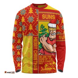 Amazing Aussie Gold Coast SUNS Merry Christmas Knit Style Festive Spirit Long Sleeve T-shirt