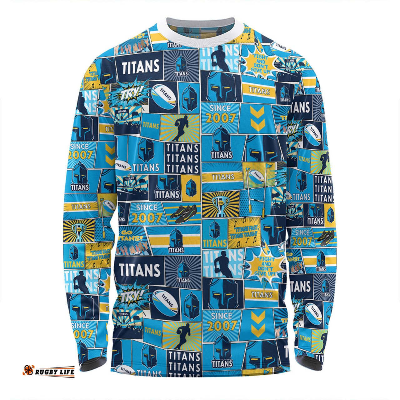 Amazing Aussie Gold Coast Titans Team Of Us Die Hard Fan Supporters Comic Style Long Sleeve T-shirt