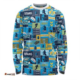 Amazing Aussie Gold Coast Titans Team Of Us Die Hard Fan Supporters Comic Style Long Sleeve T-shirt