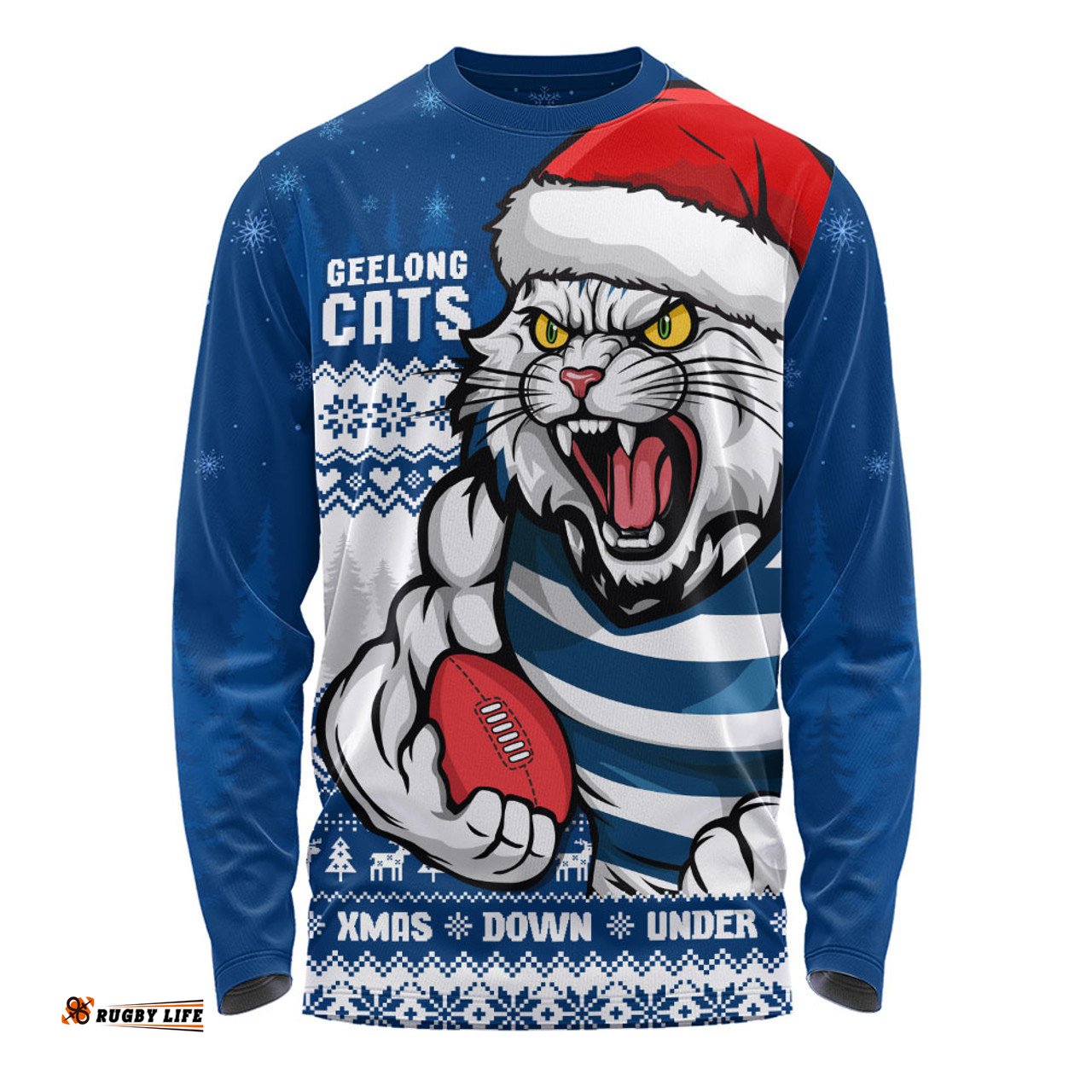 Amazing Aussie Geelong Cats Merry Christmas Down Under Footy Power Style Long Sleeve T-shirt