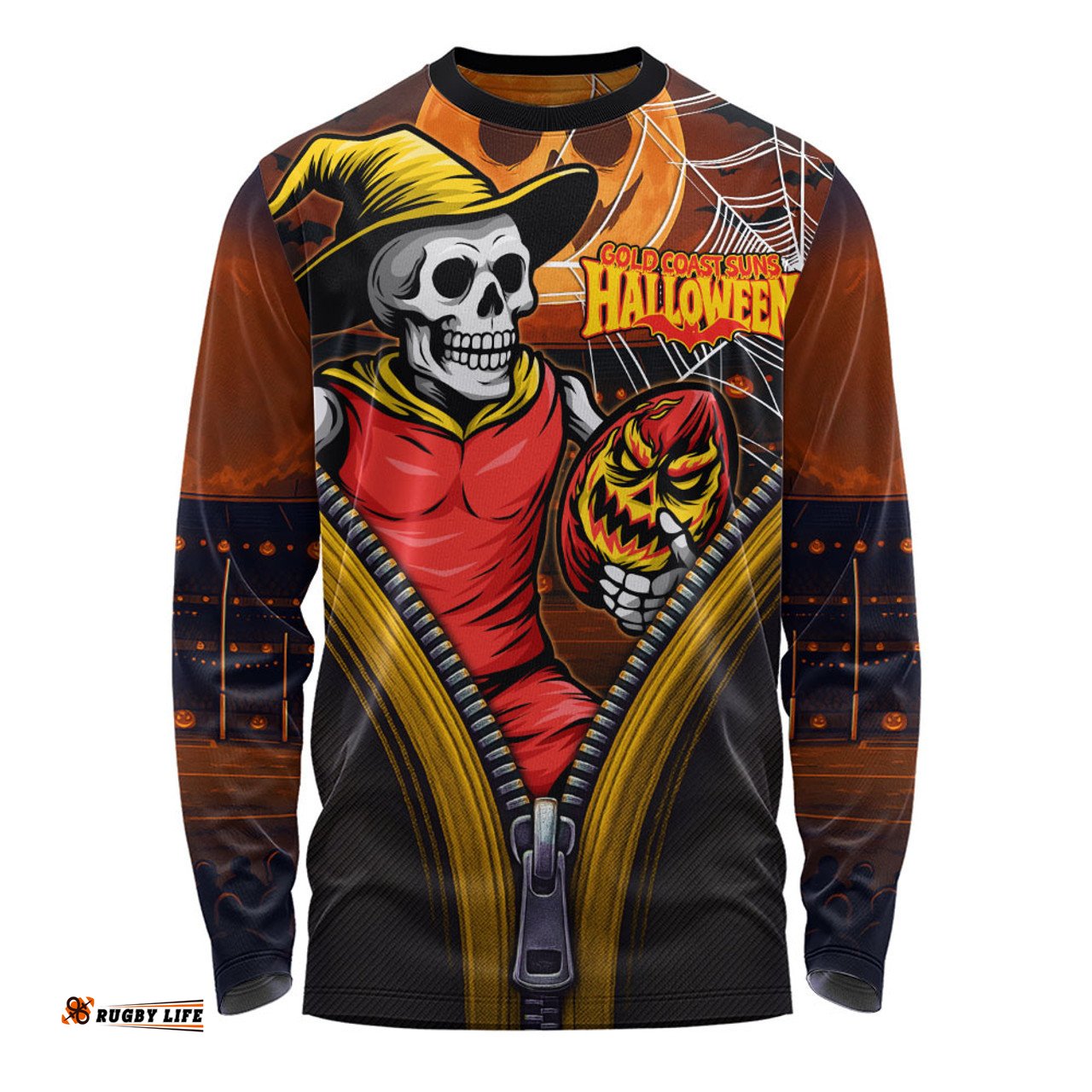 Amazing Aussie Gold Coast SUNS Halloween Night Reaper Zipper Long Sleeve T-shirt