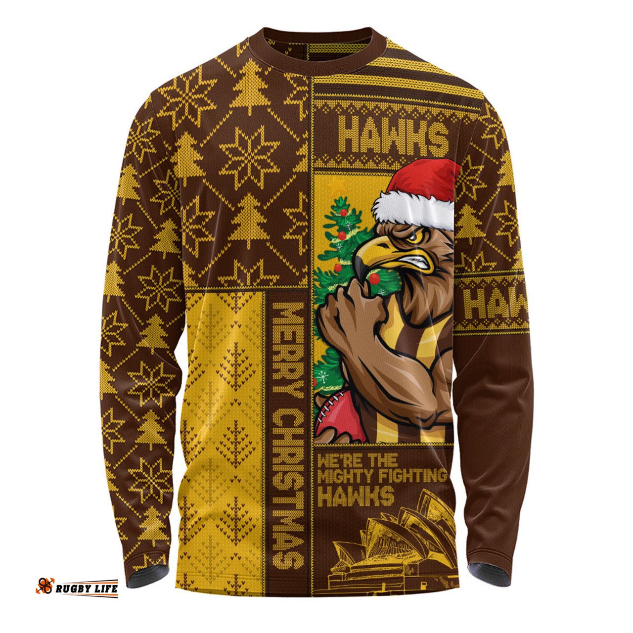 Amazing Aussie Hawthorn Merry Christmas Knit Style Festive Spirit Long Sleeve T-shirt