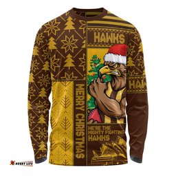 Amazing Aussie Hawthorn Merry Christmas Knit Style Festive Spirit Long Sleeve T-shirt