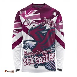 Amazing Aussie Manly Warringah Sea Eagles Happy Australia Day We Are One And Free V2 Long Sleeve T-shirt