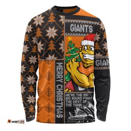 Amazing Aussie GWS GIANTS Merry Christmas Knit Style Festive Spirit Long Sleeve T-shirt