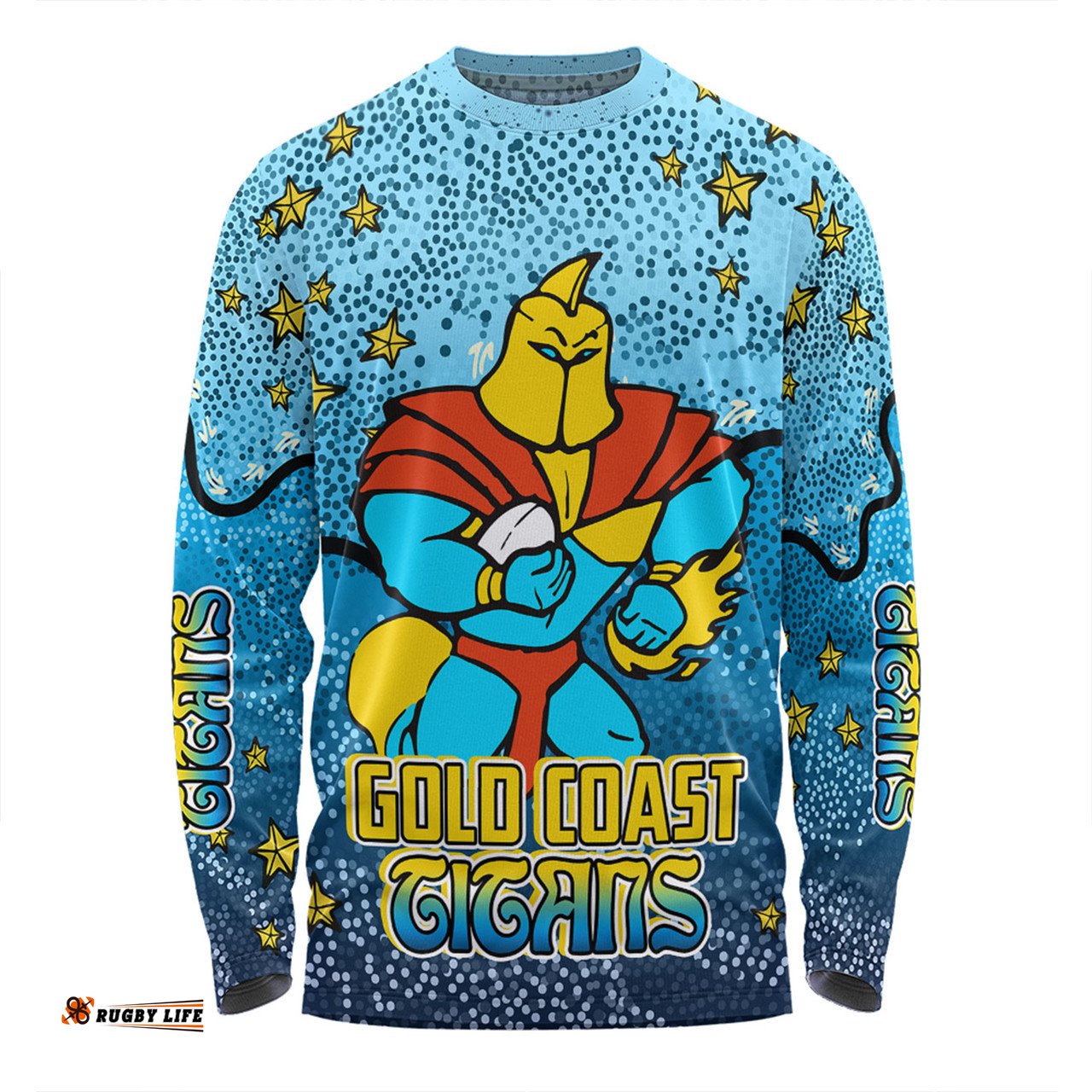 Amazing Aussie Gold Coast Titans Custom Team With Dot And Star Patterns For Tough Fan Long Sleeve T-shirt