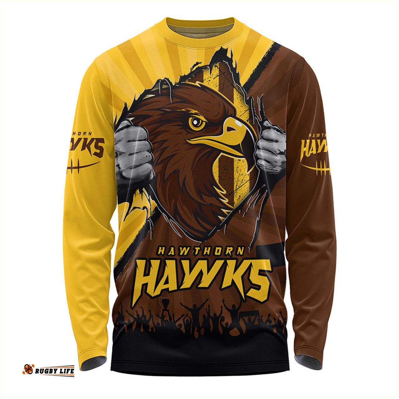 Amazing Aussie Hawthorn Breaking Through Fan Design Long Sleeve T-shirt