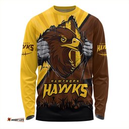 Amazing Aussie Hawthorn Breaking Through Fan Design Long Sleeve T-shirt