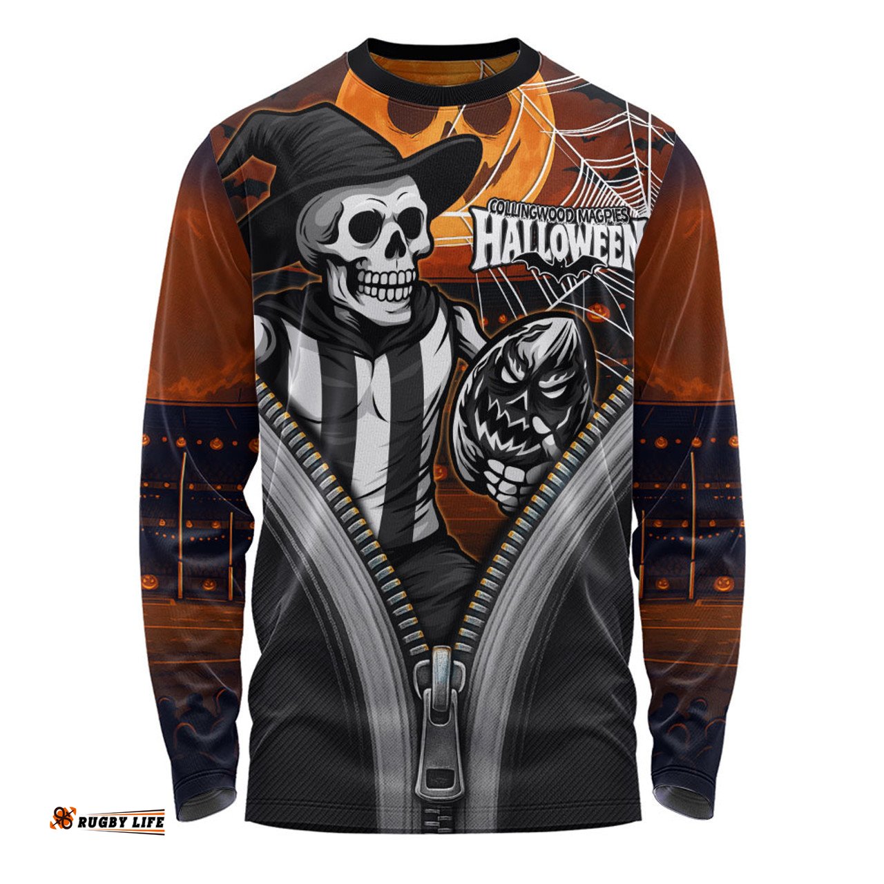 Amazing Aussie Collingwood Halloween Night Reaper Zipper Long Sleeve T-shirt