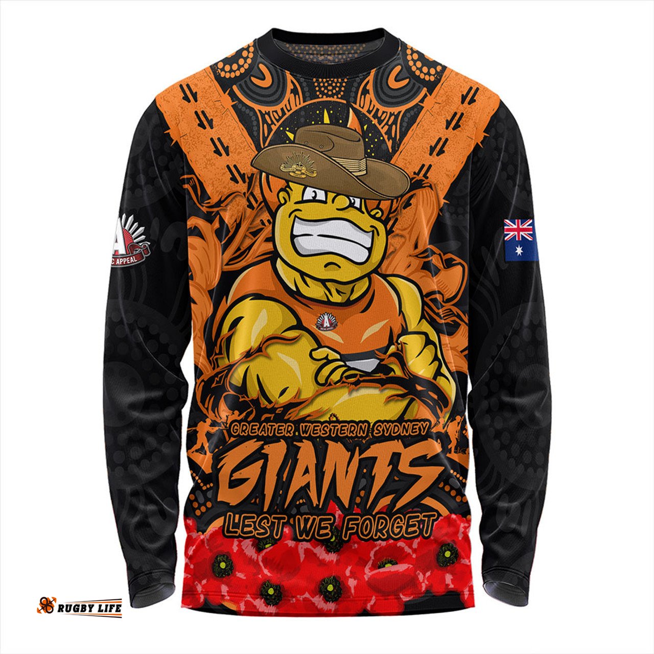 Amazing Aussie GWS GIANTS Ripped Legacy Of The Game The ANZAC Spirit Lives On Long Sleeve T-shirt
