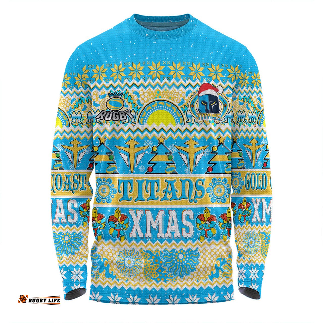 Amazing Aussie Gold Coast Titans Christmas Aboriginal Custom Indigenous Knitted Ugly Xmas Style Long Sleeve T-shirt