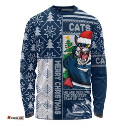 Amazing Aussie Geelong Cats Merry Christmas Knit Style Festive Spirit Long Sleeve T-shirt