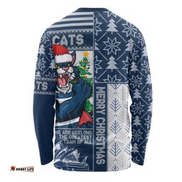 Amazing Aussie Geelong Cats Merry Christmas Knit Style Festive Spirit Long Sleeve T-shirt